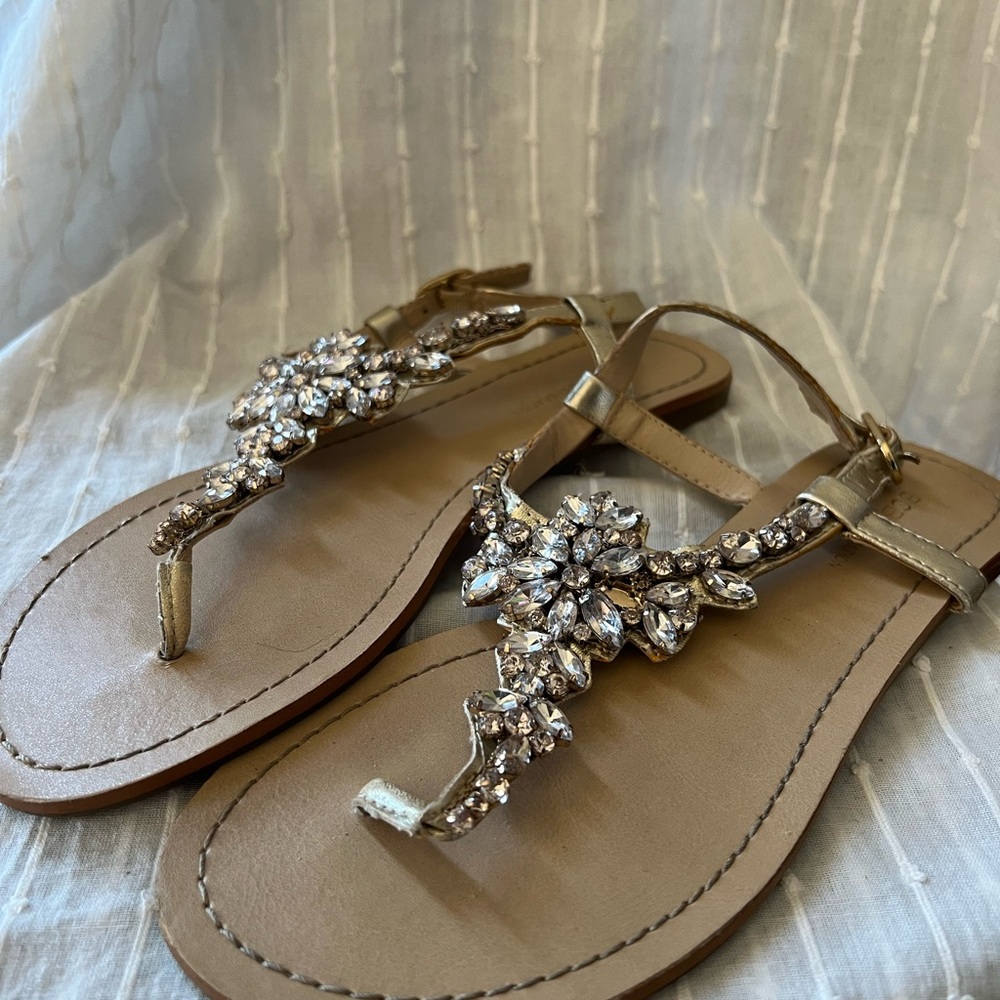 BCBGeneration Gold Sandals with Crystal Accents